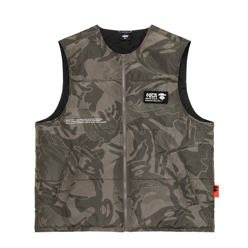 Details for Aape FW23 브라운 탈부착 패딩 후드 자켓 세트 레터 프린트 AAPJKM7612XAL