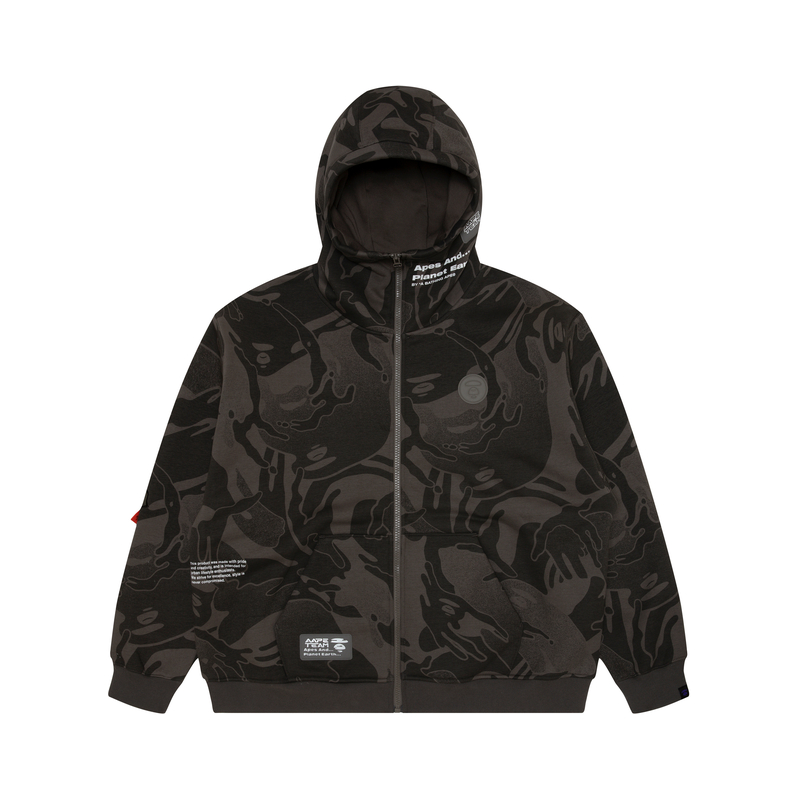 AAPE FW23 Camo Ape Logo Zip-Up Hoodie Brown Relaxed Fit Sweatshirt AAPSWMA365XAL