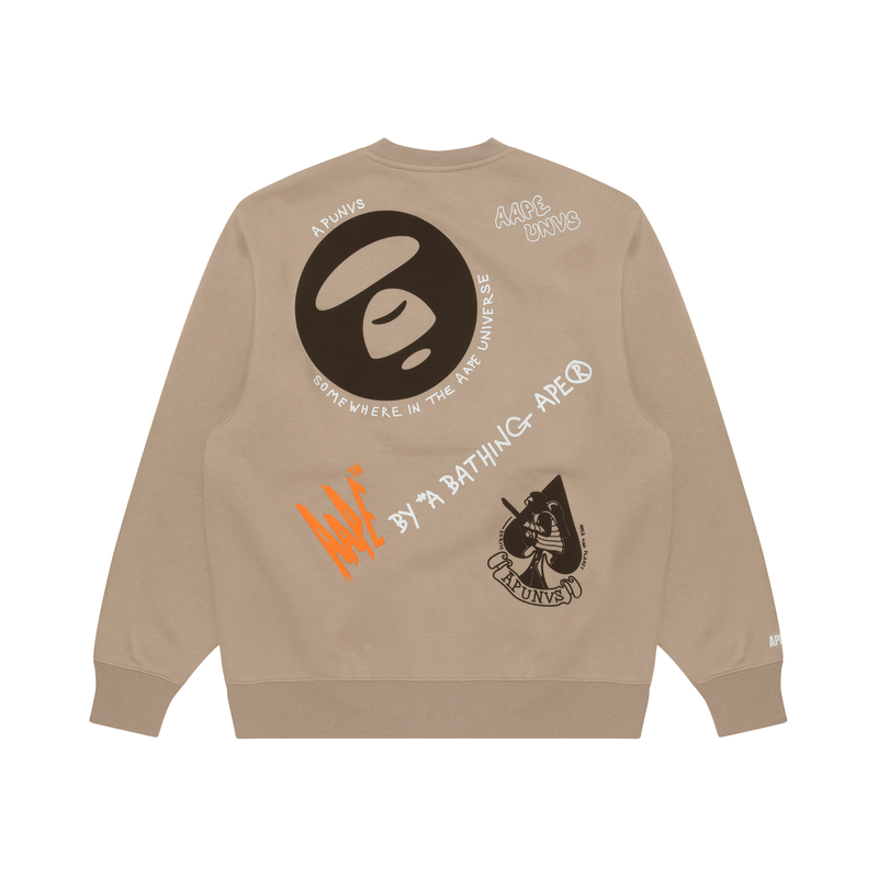 AAPE FW23 Crewneck Sweatshirt with Ape Face Graphic and Letter Print AAPSWMA321XXL