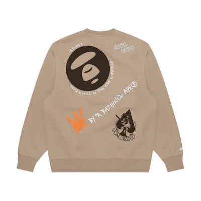 AAPE FW23 Crewneck Sweatshirt with Ape Face Graphic and Letter Print AAPSWMA321XXL