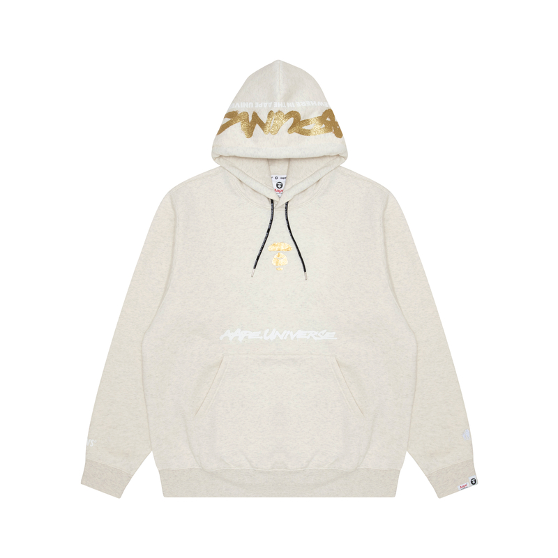 AAPE FW23 Gold Print Logo Ape Loose Fit Hoodie Pullover Sweatshirt AAPSWMA329XAL