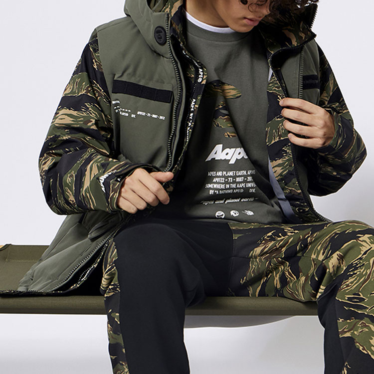 Shop Aape FW23 Letter Print Camo Windproof Jacket Brown AAPLJM7452XAH-1