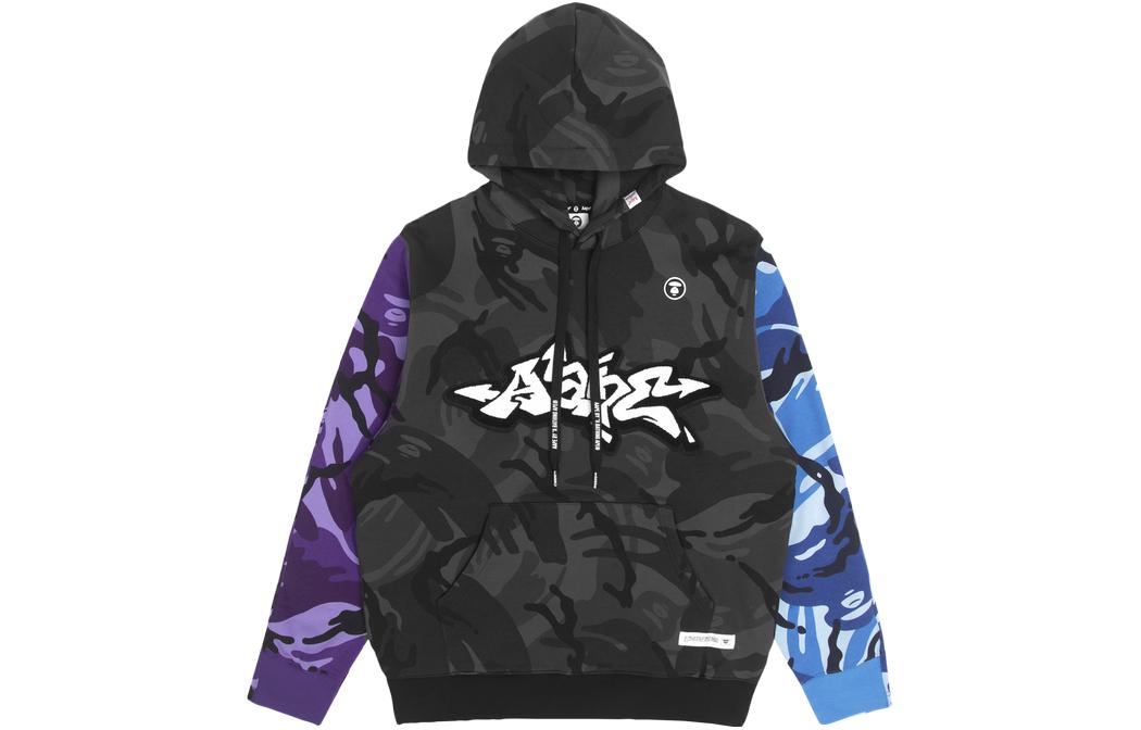 AAPE FW23 Loose Fit Camouflage Patchwork Long Sleeve Sweatshirt Black Camo Men AAPSWM3944XBJ-1
