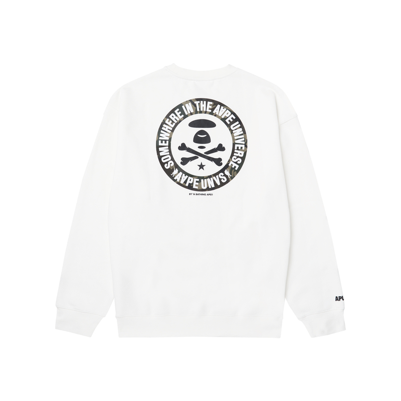 Shop AAPE FW23 Loose Fit Crewneck Sweatshirt with Ape Logo and Letter Print AAPSWMA324XXL