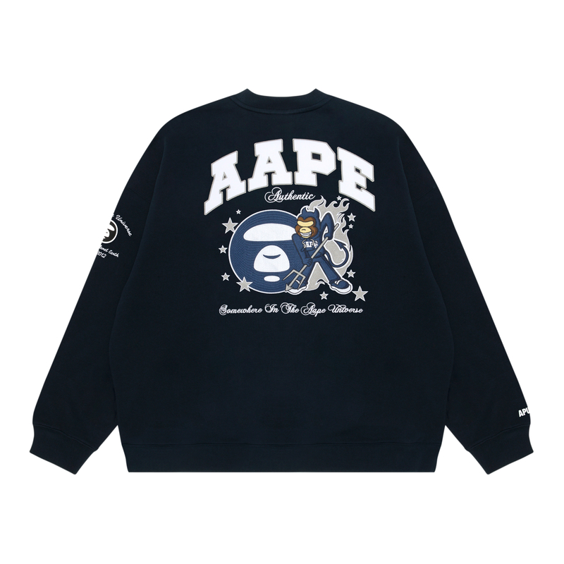 AAPE FW23 Navy Relaxed Fit Sweatshirt with Ape Face Embroidery AAPSWMA350XXL