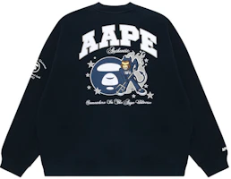 AAPE FW23 Navy Relaxed Fit Sweatshirt with Ape Face Embroidery AAPSWMA350XXL AAPE FW23 Navy Relaxed Fit Sweatshirt with Ape Face Embroidery AAPSWMA350XXL