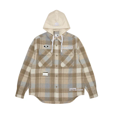 Aape FW23 Plaid Loose Fit Hoodie Shirt with Ape Logo Badge for Men. AAPSTM8467XXL