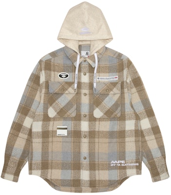 Aape FW23 남성용 체크 루즈핏 후디 셔츠 - 원숭이 로고 배지. AAPSTM8467XXL Order Aape FW23 남성용 체크 루즈핏 후디 셔츠 - 원숭이 로고 배지. AAPSTM8467XXL