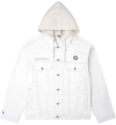 Aape FW23 白色牛仔外套,猿人標誌,字母印花,可拆式連帽 AAPLJM7602XAL Order Aape FW23 白色牛仔外套,猿人標誌,字母印花,可拆式連帽 AAPLJM7602XAL