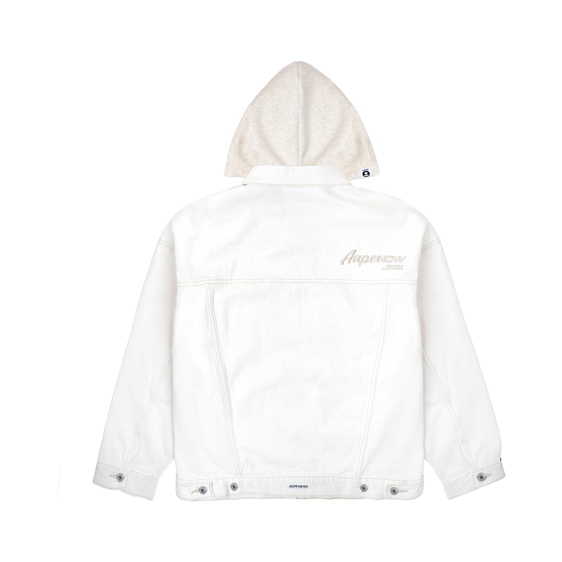Lookbook Aape 2023秋冬白色牛仔夹克 猿人标志 字母印花 可拆卸帽子 AAPLJM7602XAL