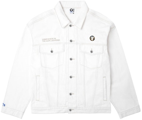 Aape FW23 白色牛仔外套,猿人標誌,字母印花,可拆式連帽 AAPLJM7602XAL Shop Aape FW23 白色牛仔外套,猿人標誌,字母印花,可拆式連帽 AAPLJM7602XAL