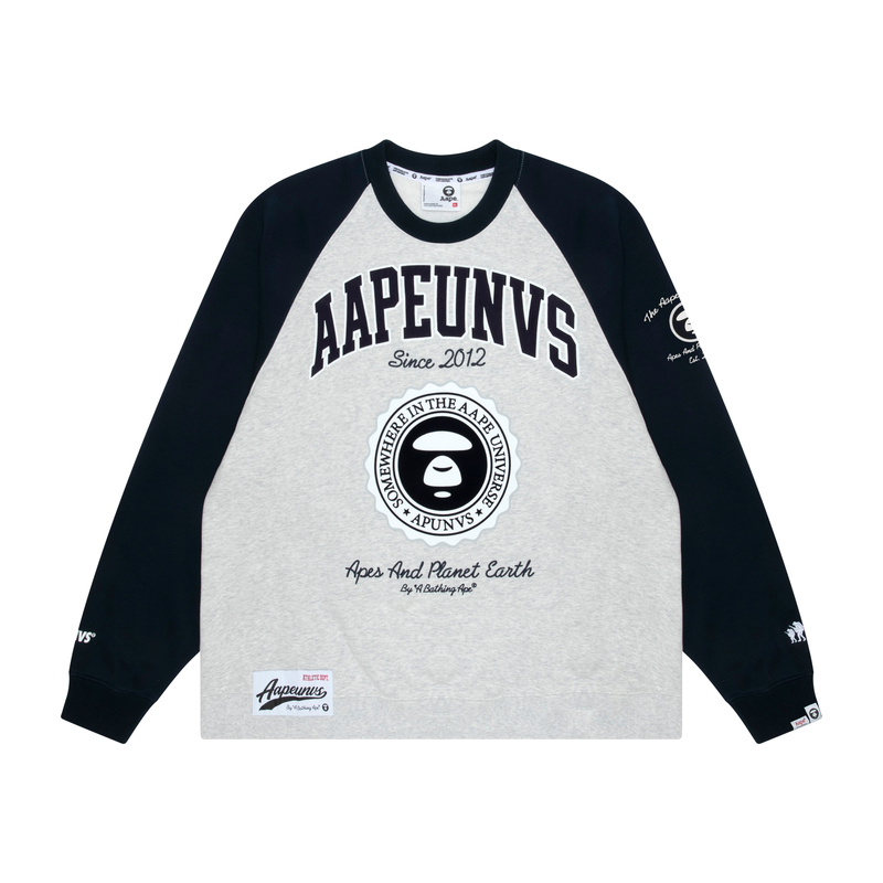 AAPE FW23 White Loose Fit Crewneck Sweatshirt with Ape Graphic Print AAPSWMA348XAL