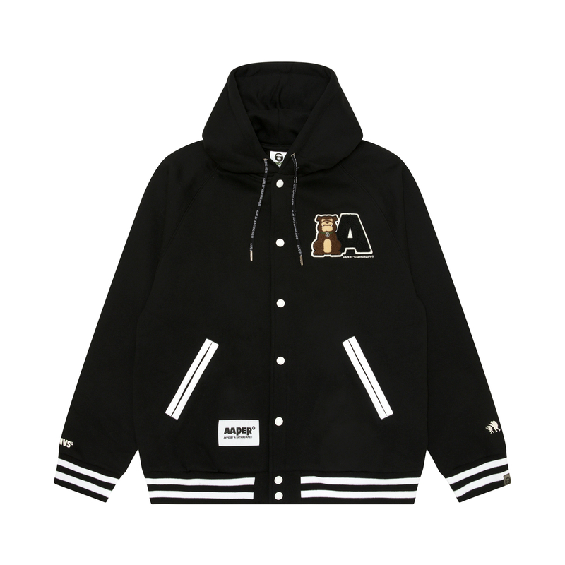 Aape FW24  Black Casual Loose-Fit Solid Color Hoodie Jacket. AAPSWMB382XXN