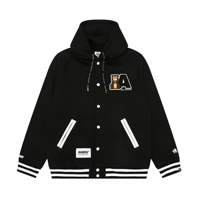 Aape FW24 Black Casual Loose-Fit Solid Color Hoodie Jacket. AAPSWMB382XXN