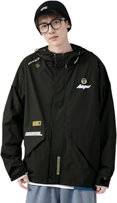 Aape FW24 블랙 로고 프린트 솔리드 후디 재킷. AAPLJM7694XXN Shop Aape FW24 블랙 로고 프린트 솔리드 후디 재킷. AAPLJM7694XXN