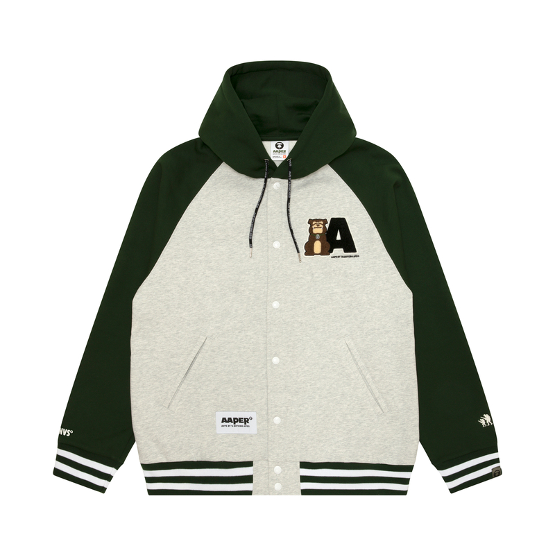 Aape FW24  Green Loose Fit Casual Hoodie Long Sleeve Jacket. AAPSWMB382XAN