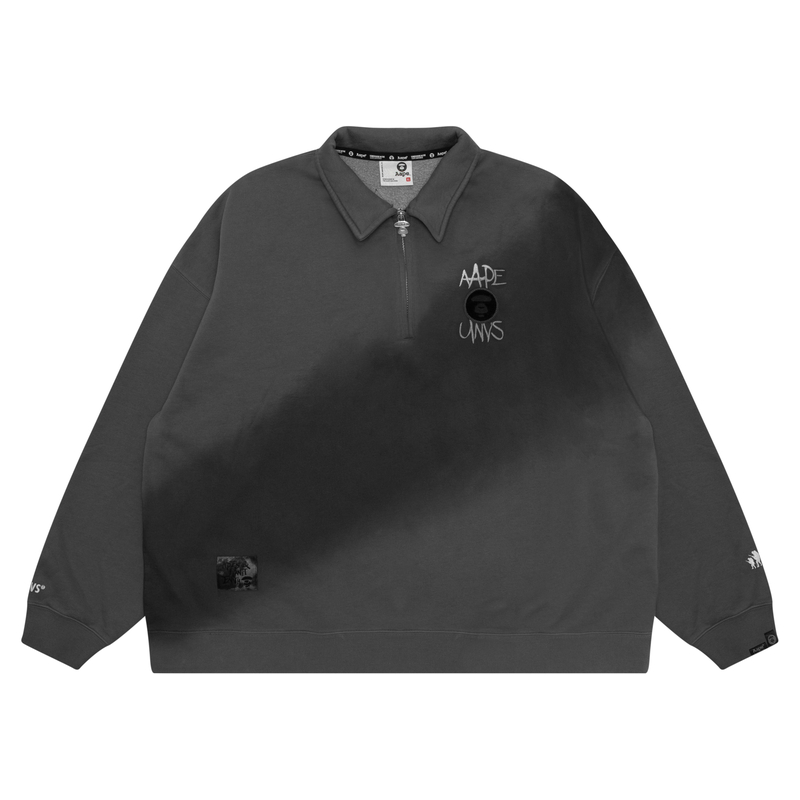 Order 에이프 FW24 레터 자수 반집업 캐주얼 스웻셔츠. AAPSWMA354NXL