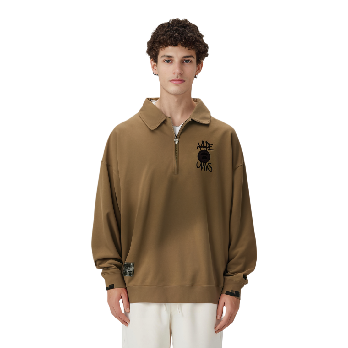 Sizing 에이프 FW24 레터 자수 반집업 캐주얼 스웻셔츠. AAPSWMA354NXL