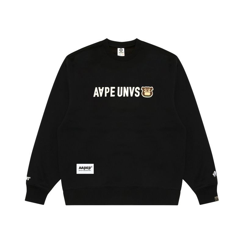 AAPE FW24 Ape Crewneck Casual Pullover Sweatshirt Black AAPSWMB379XXN