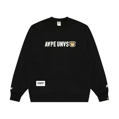 AAPE FW24 Ape Crewneck Casual Pullover Sweatshirt Black AAPSWMB379XXN
