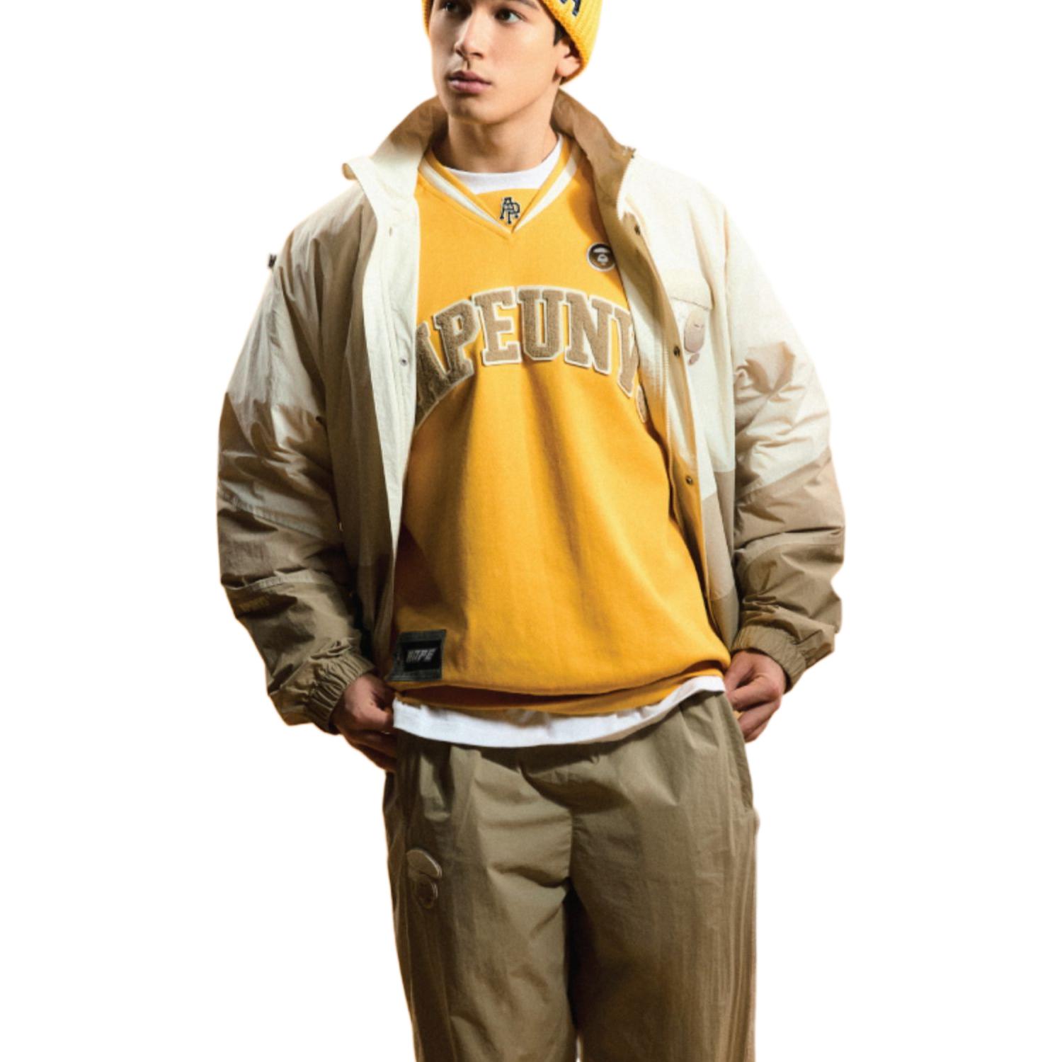 Sizing AAPE FW24 에이프 헤드 배지 로고 후드 재킷. AAPLJM7671XXN