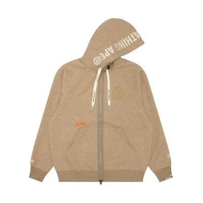 AAPE FW24 Ape Head Badge Zip-Up Hoodie Brown Casual Fleece Jacket AAPSWMC317XAN