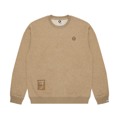 AAPE FW24 Brown Crewneck Sweatshirt with Ape Logo and Letter Embroidery AAPSWMB318XAN