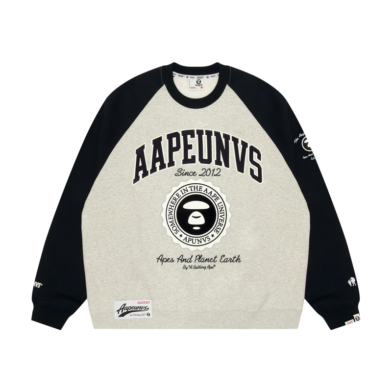 AAPE FW24 Graphic Crewneck Sweater White/Black - Streetwear Style AAPSWMA348XCL