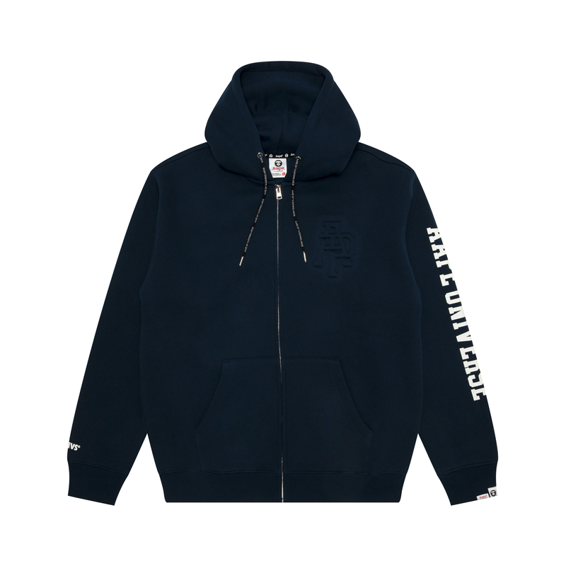 AAPE FW24 Navy Blue Letter Print Hooded Jacket AAPSWMB344XXN