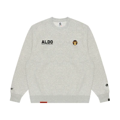 AAPE FW24 White/Grey Ape Logo Embroidered Crewneck Sweatshirt AAPSWMB377XAN