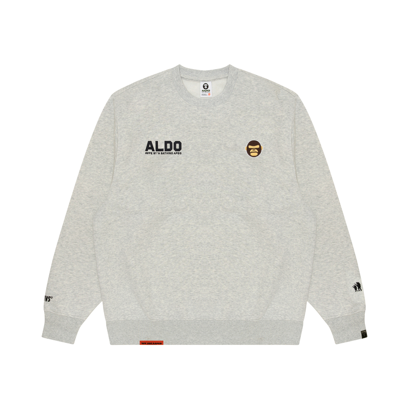 Order AAPE FW24 White/Grey Ape Logo Embroidered Crewneck Sweatshirt AAPSWMB377XAN