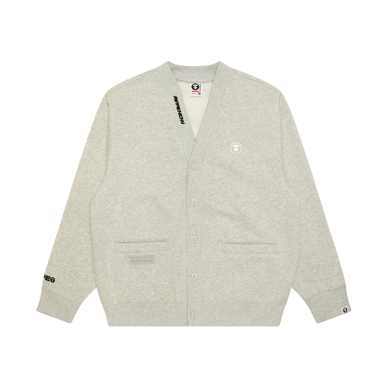 Order AAPE FW24 White Grey Zip-Up Hoodie with Ape Face Patch Embroidery AAPSWMB329XAN