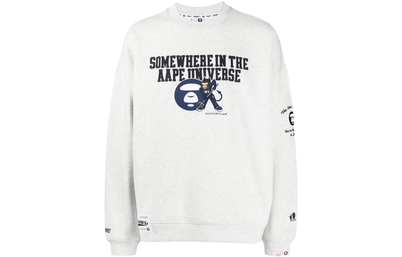 AAPE Gray Crewneck Pullover Sweatshirt with Letter Embroidery ASWA350XAL