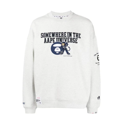 AAPE Gray Crewneck Pullover Sweatshirt with Letter Embroidery ASWA350XAL