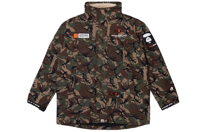 AAPE Green Camo Fleece-Lined Loose-Fit Long-Sleeve Jacket AAPJKM7318XAD