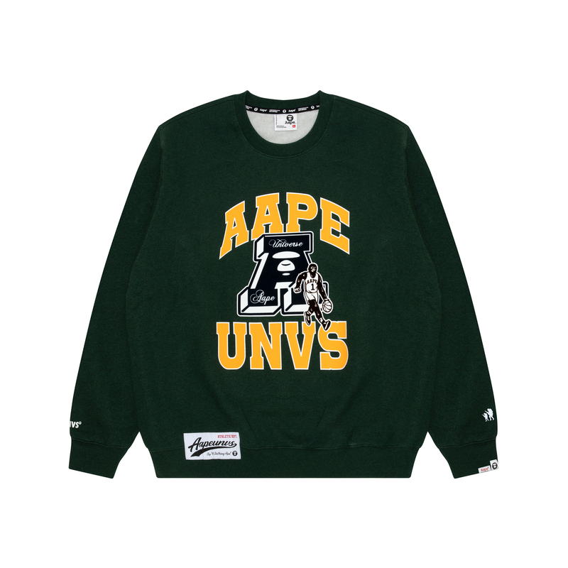 AAPE Green Crewneck Sweatshirt with Ape Logo and Letter Prints AAPSWMA352XAL