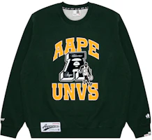 AAPE Green Crewneck Sweatshirt with Ape Logo and Letter Prints AAPSWMA352XAL AAPE Green Crewneck Sweatshirt with Ape Logo and Letter Prints AAPSWMA352XAL