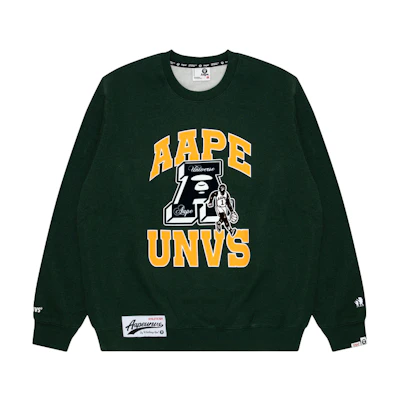 AAPE Green Crewneck Sweatshirt with Ape Logo and Letter Prints AAPSWMA352XAL