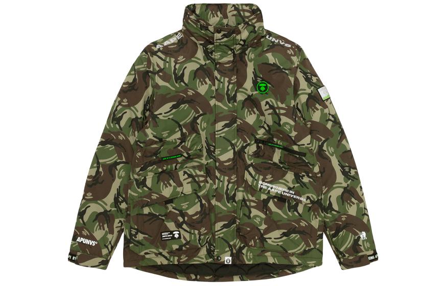 AAPE Green Letter Print Multi-Pocket Casual Jacket AAPJKM7319XAD