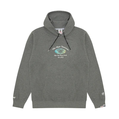 AAPE Grey Oversized Hoodie with Geometric Letter Print Design AAPSWMB340XAN