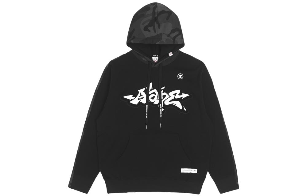 AAPE Letter Embroidery Camo Loose-Fit Drawstring Hoodie Black AAPSWM3944XXJ-1