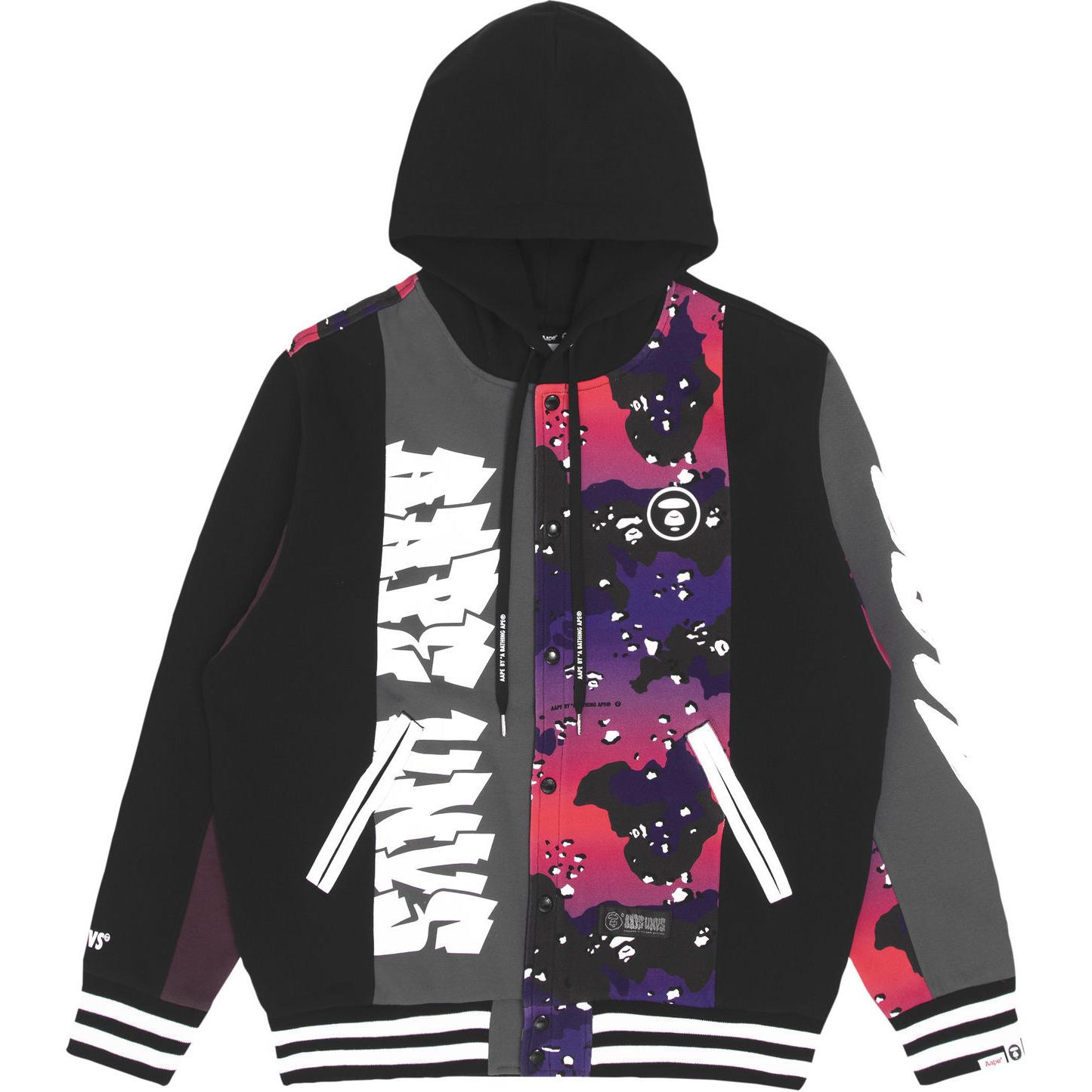 AAPE Letter Patch Hoodie Button Jacket Unisex Black AAPSWM3951XXJ-BKX