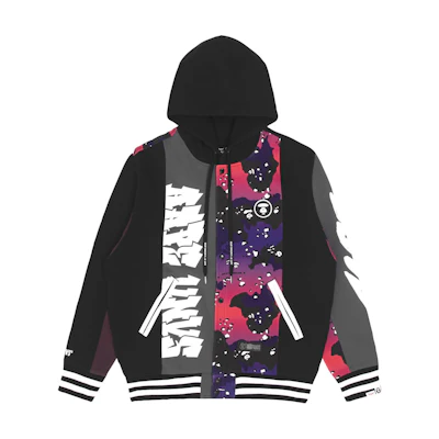 AAPE Letter Patch Hoodie Button Jacket Unisex Black AAPSWM3951XXJ-BKX