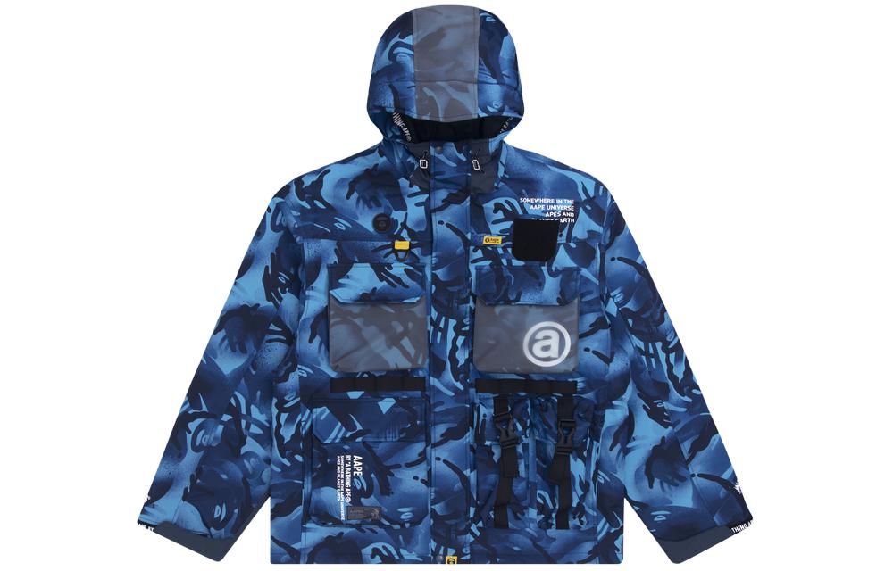 AAPE Letter Print Camo Pocket Jacket Blue Mens AAPJKM7417XAF