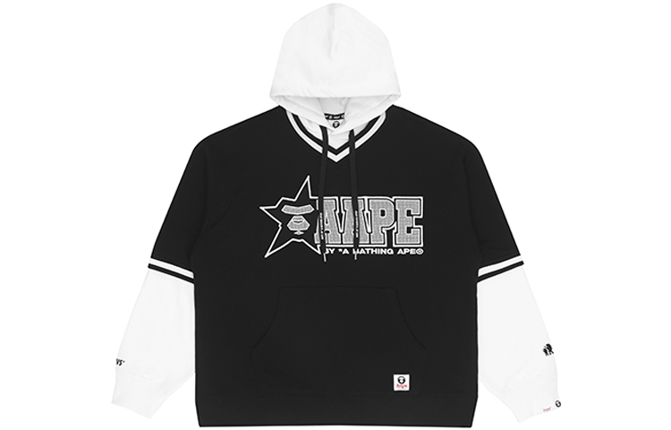 Order 아페 컬러블록 레터프린트 페이크 투피스 풀오버 후디 유니섹스. AAPSWM3875XXI