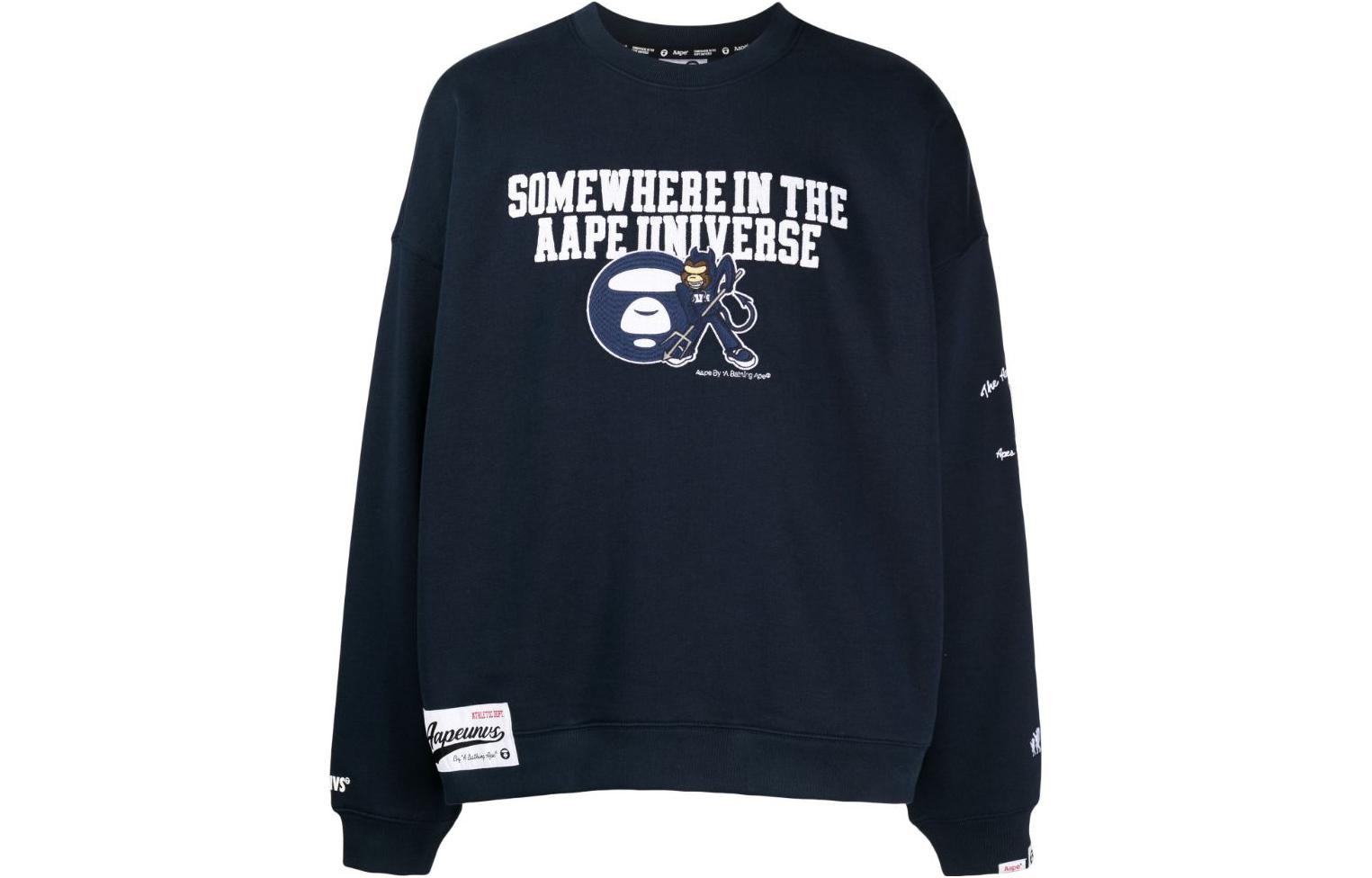 AAPE Logo Embroidered Knit Sweatshirt Blue - ASWA350XXL