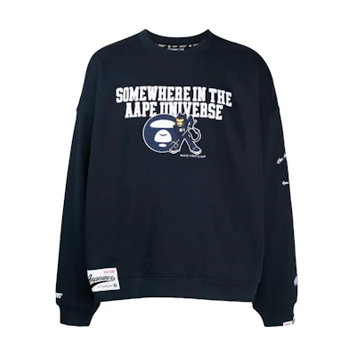AAPE Logo Embroidered Knit Sweatshirt Blue - ASWA350XXL