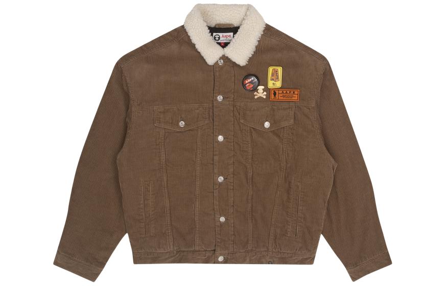 AAPE Logo Print Brown Suede Long-Sleeve Jacket for Men AAPJKM7460XAH