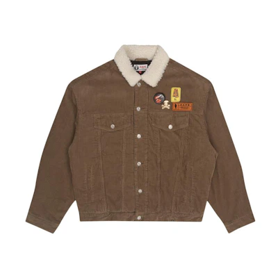 AAPE Logo Print Brown Suede Long-Sleeve Jacket for Men AAPJKM7460XAH