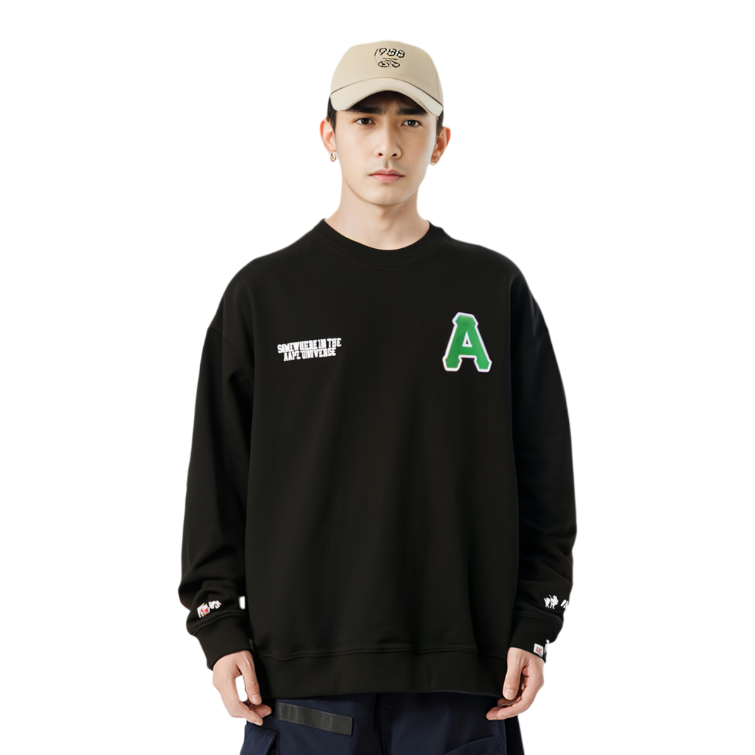 Details for AAPE Loose Fit Crewneck Sweatshirt with Letter Print and Badge Design AAPSWMB336XXN